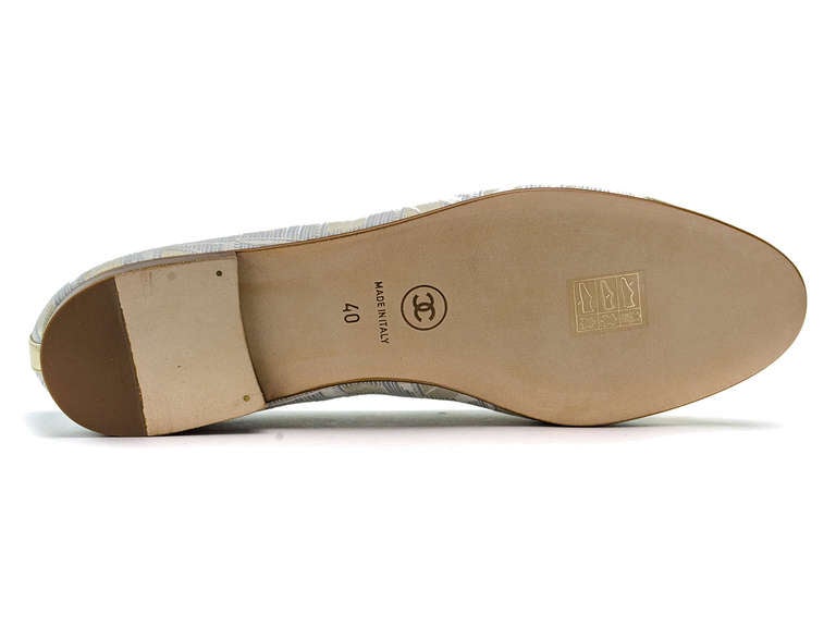 Chanel Gold Canvas Ballerina Flats For Sale 2