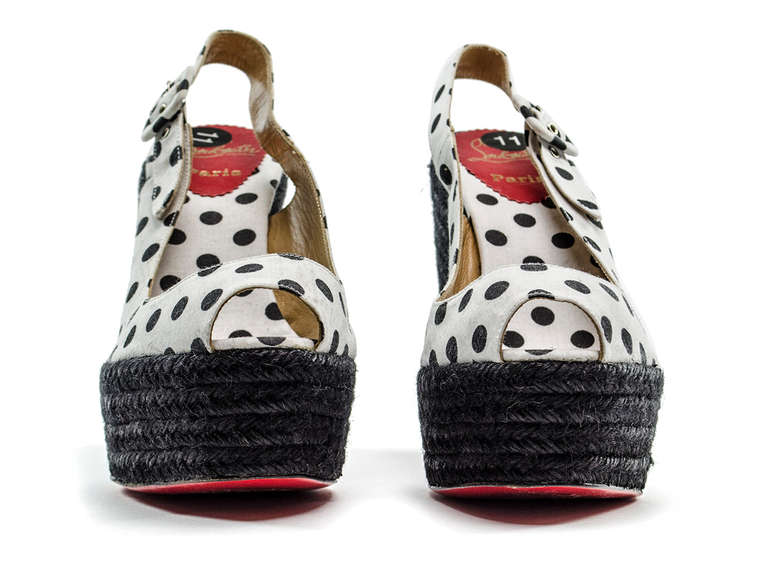 Christian Louboutin Menorca Polka Dot Wedges In New Condition In San Diego, CA