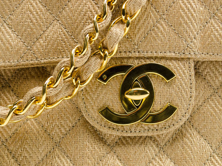 Chanel Vintage Straw Jumbo Flap Bag In Excellent Condition In San Diego, CA