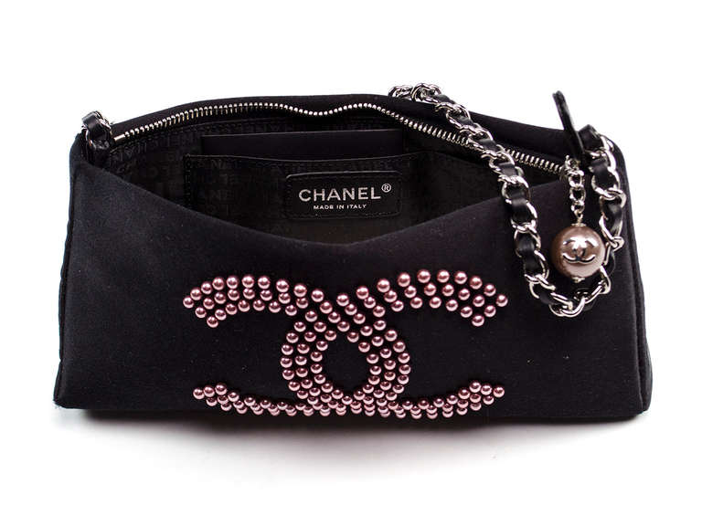 Chanel Satin Beaded Pochette Logo Bag 1
