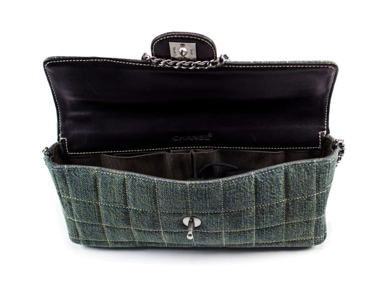 Chanel Denim East West Flap Bag In Excellent Condition In San Diego, CA