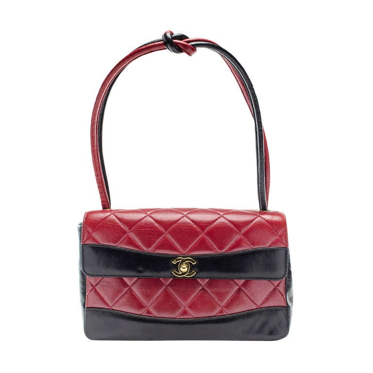 Chanel Vintage Red & Black Colorblocked Flap Bag For Sale