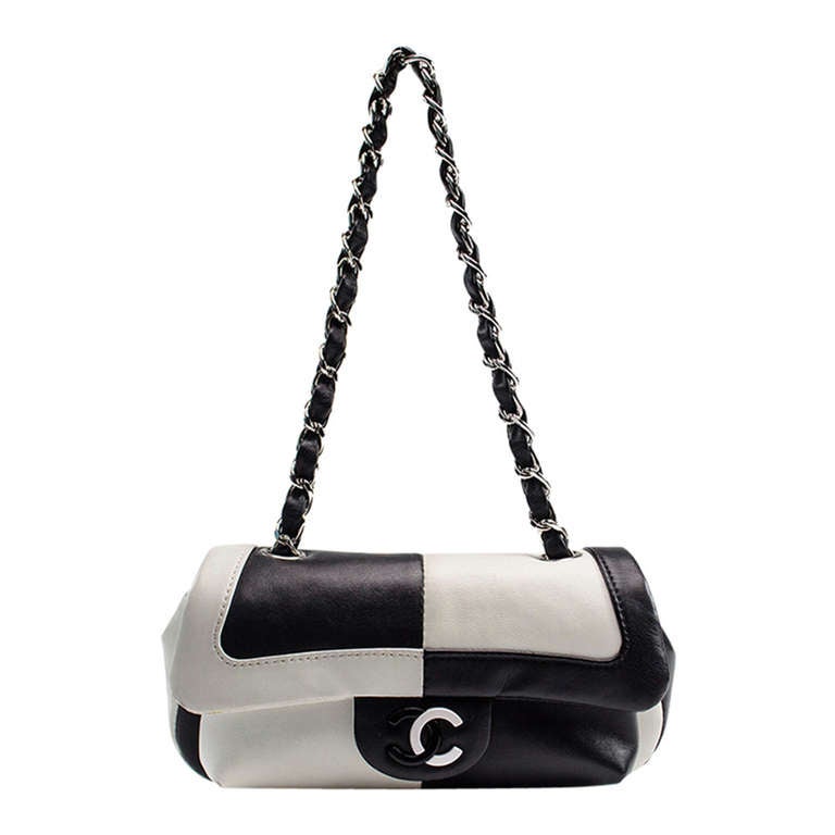 Chanel Black/White Leather Chain Flap Bag