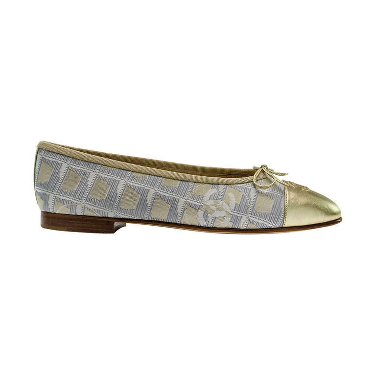 Chanel Gold Canvas Ballerina Flats For Sale