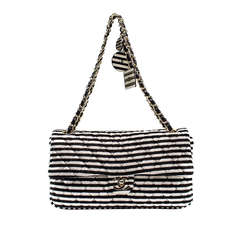 Rare Chanel Striped Velour Medium Flap Bag
