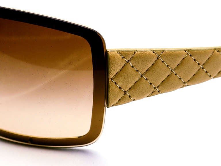 Chanel Beige Leather Quilted Sunglasses In Excellent Condition For Sale In San Diego, CA