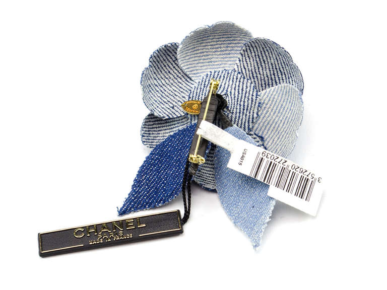 Chanel Denim Camellia Floral Brooch