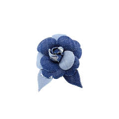 Chanel Denim Camellia Floral Brooch