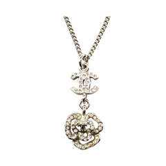 Vintage Chanel Camellia Crystal Floral Necklace