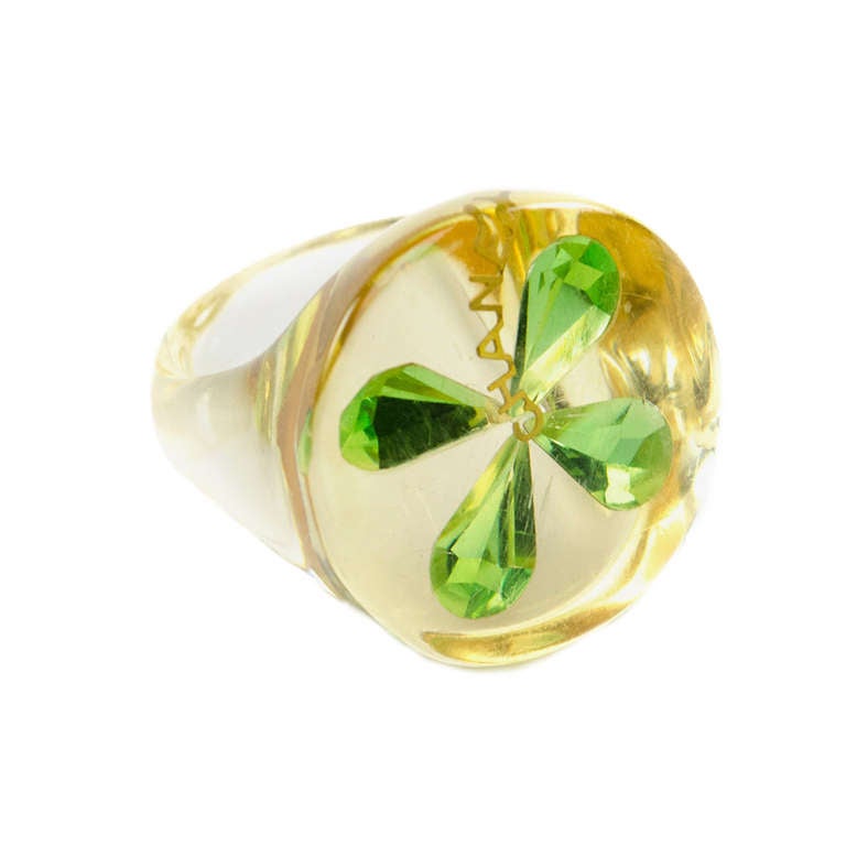 Chanel Lucite Four Leaf Clover Ring For Sale