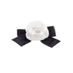 Chanel Satin Camellia CC Hair Clip Barrette White Black – Coco