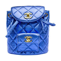 Chanel Vintage Metallic Blue Mini Backpack