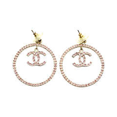 Chanel Pink Swarovski Hoop Earrings