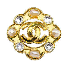 Chanel Vintage Pearl Logo Brooch