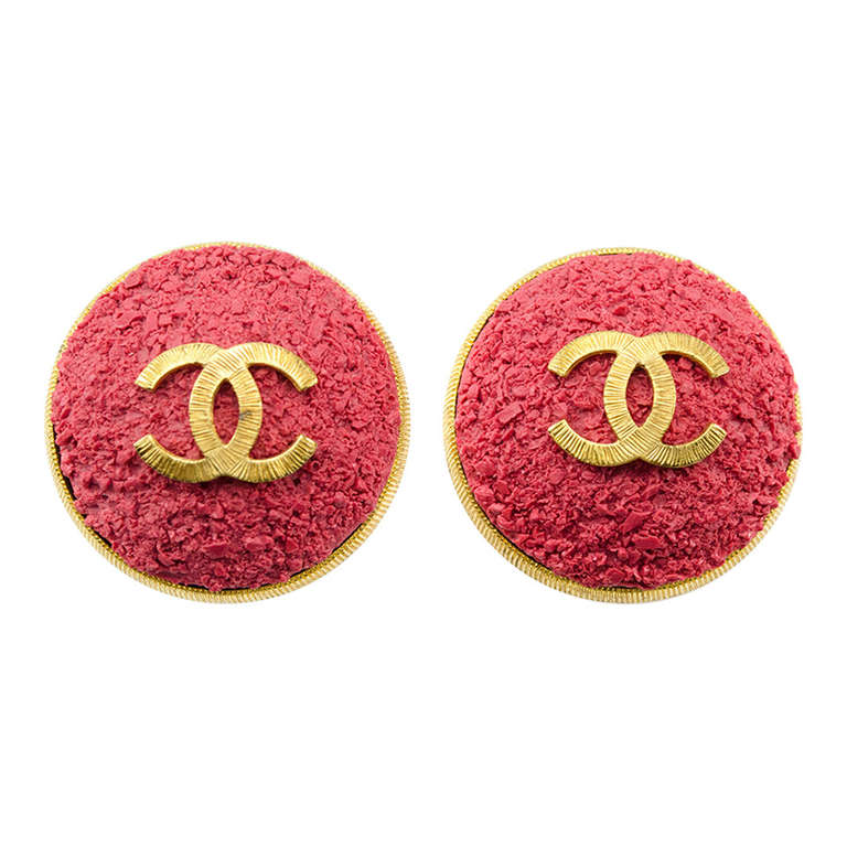 Chanel Pink Logo Button Earrings For Sale