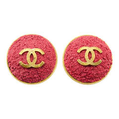 Vintage Chanel Pink Logo Button Earrings