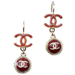 Chanel Red Logo Earrings