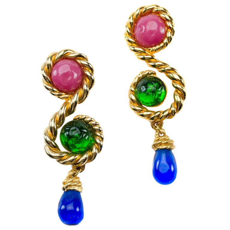 Chanel Extremely Rare Oversized Vintage Gripoix Earrings For Sale