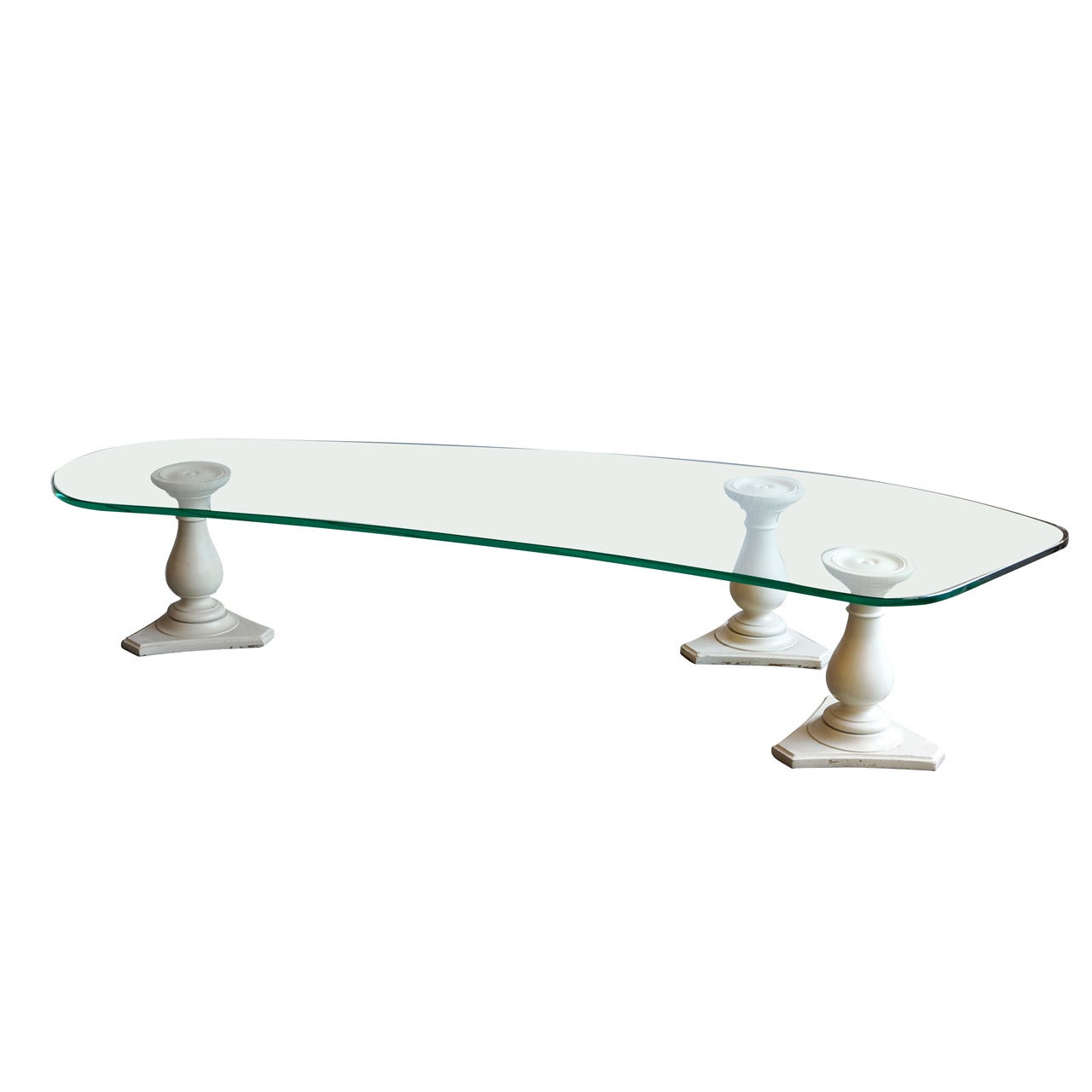 Edith Norton Coffee Table with Kidney-Shaped Glass and Column Bases