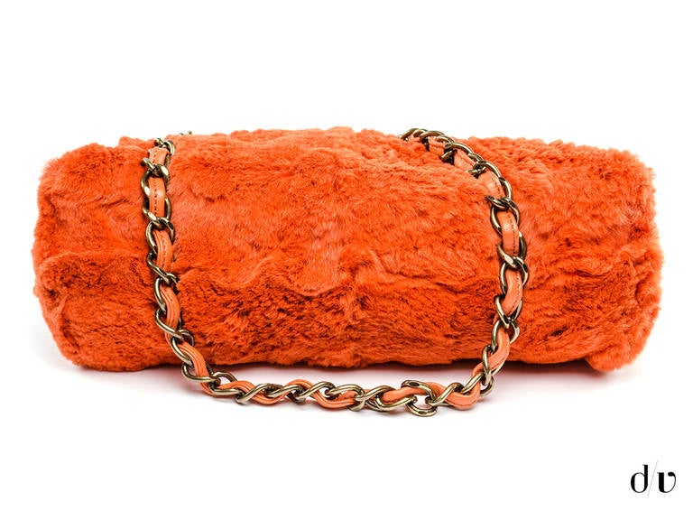 Chanel Orange Fur Bag In Excellent Condition For Sale In San Diego, CA