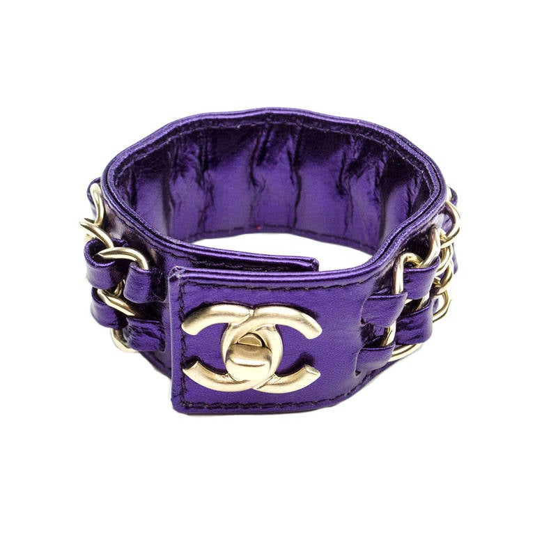 Chanel Metallic Leather Bracelet For Sale