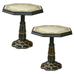 Pair of Eglomise Top Ebonized End Tables