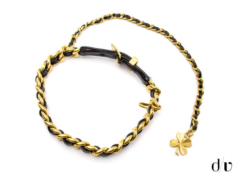 Chanel Vintage Gold Leather Choker In Excellent Condition For Sale In San Diego, CA