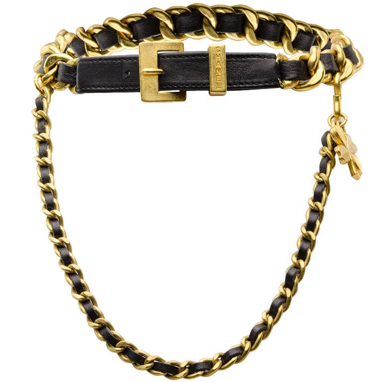 Chanel Vintage Gold Leather Choker For Sale