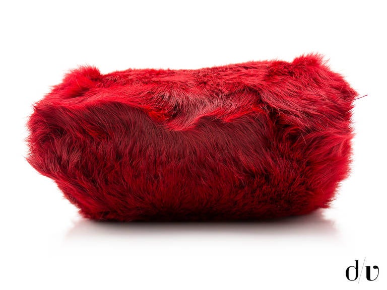 Women's Salvatore Ferragamo Red Rabbit Fur Evening Bag For Sale