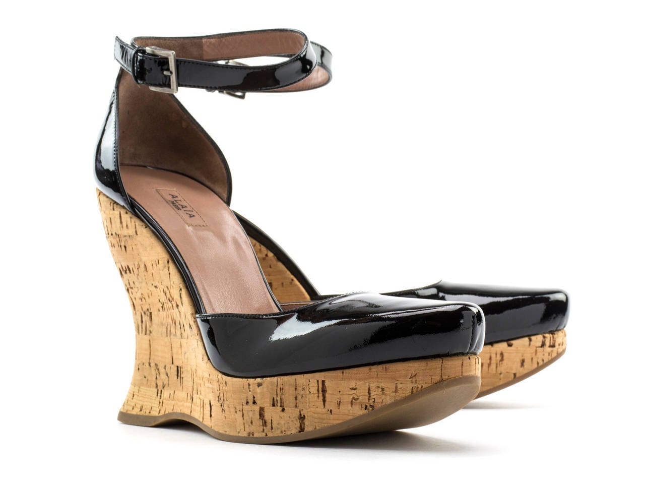 Alaia Black Leather Wedges