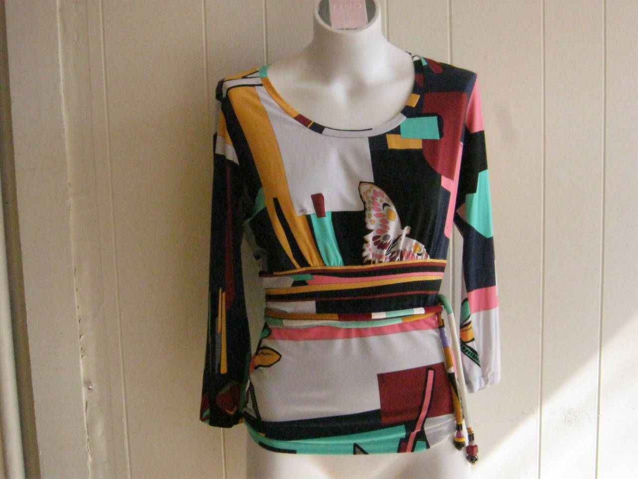 Emilio Pucci Top with Butterfly/Dragonfly Designs and Belt (M) NWT 1