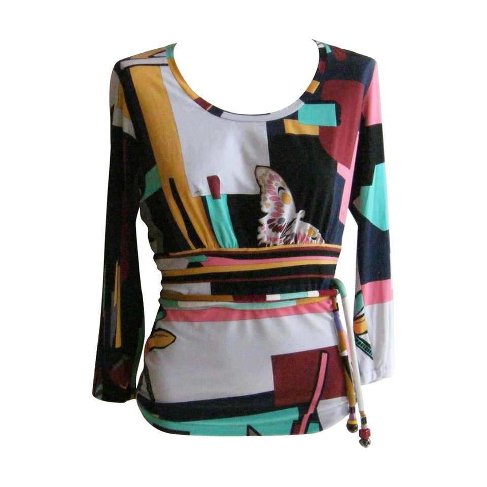 Emilio Pucci Top with Butterfly/Dragonfly Designs and Belt (M) NWT