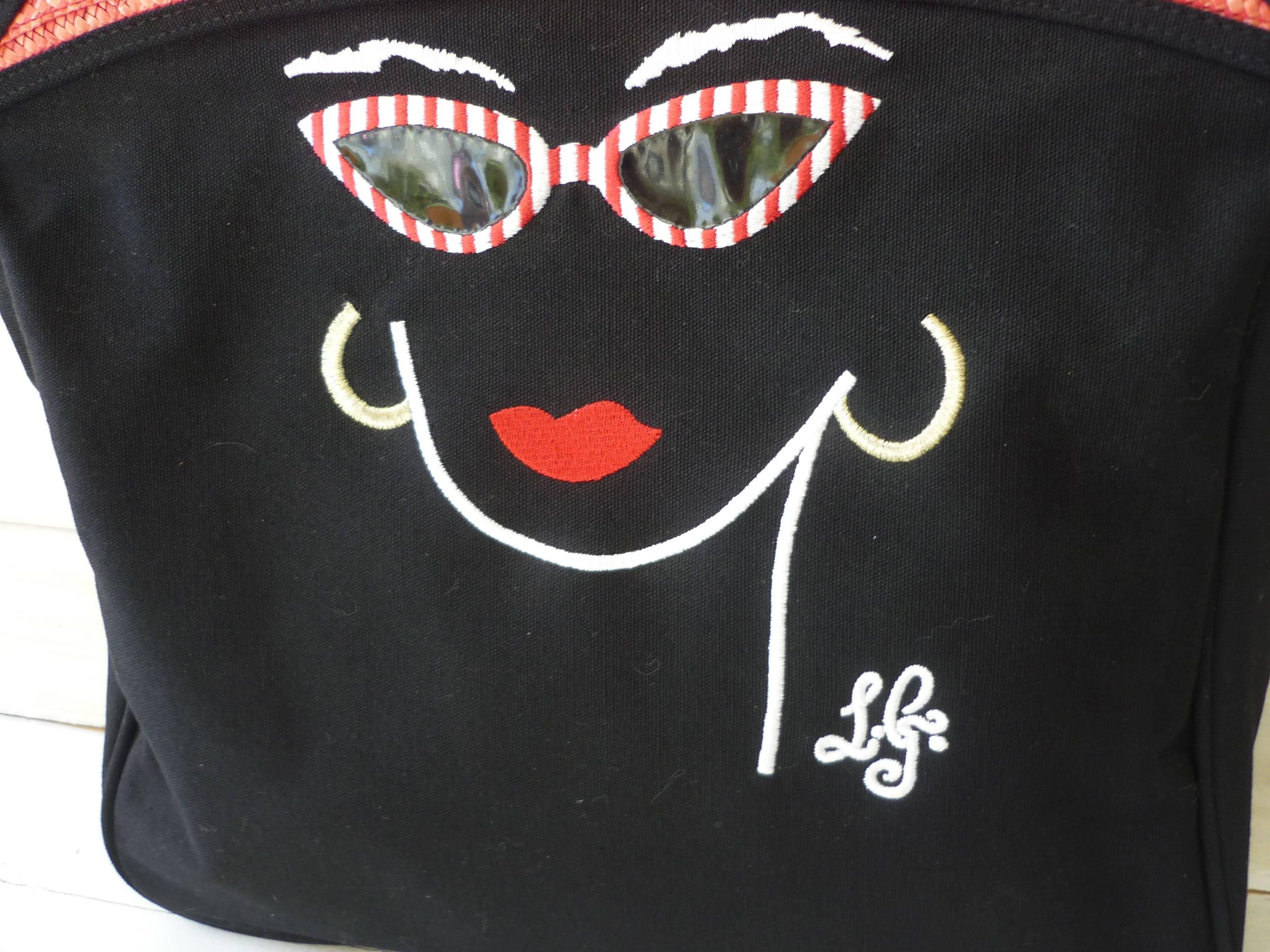 Black Spring 2000 Lulu Guinness Embroidered Face Tote - Never Used