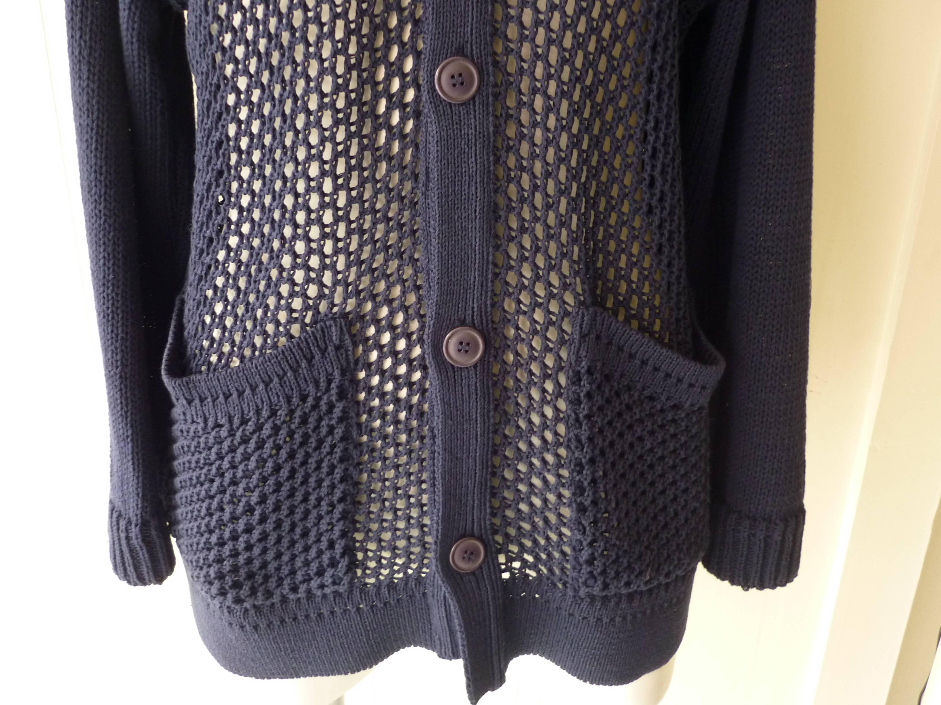 1990s Issey Miyake Men's Navy Blue Cotton Cardigan In Excellent Condition In Port Hope, ON