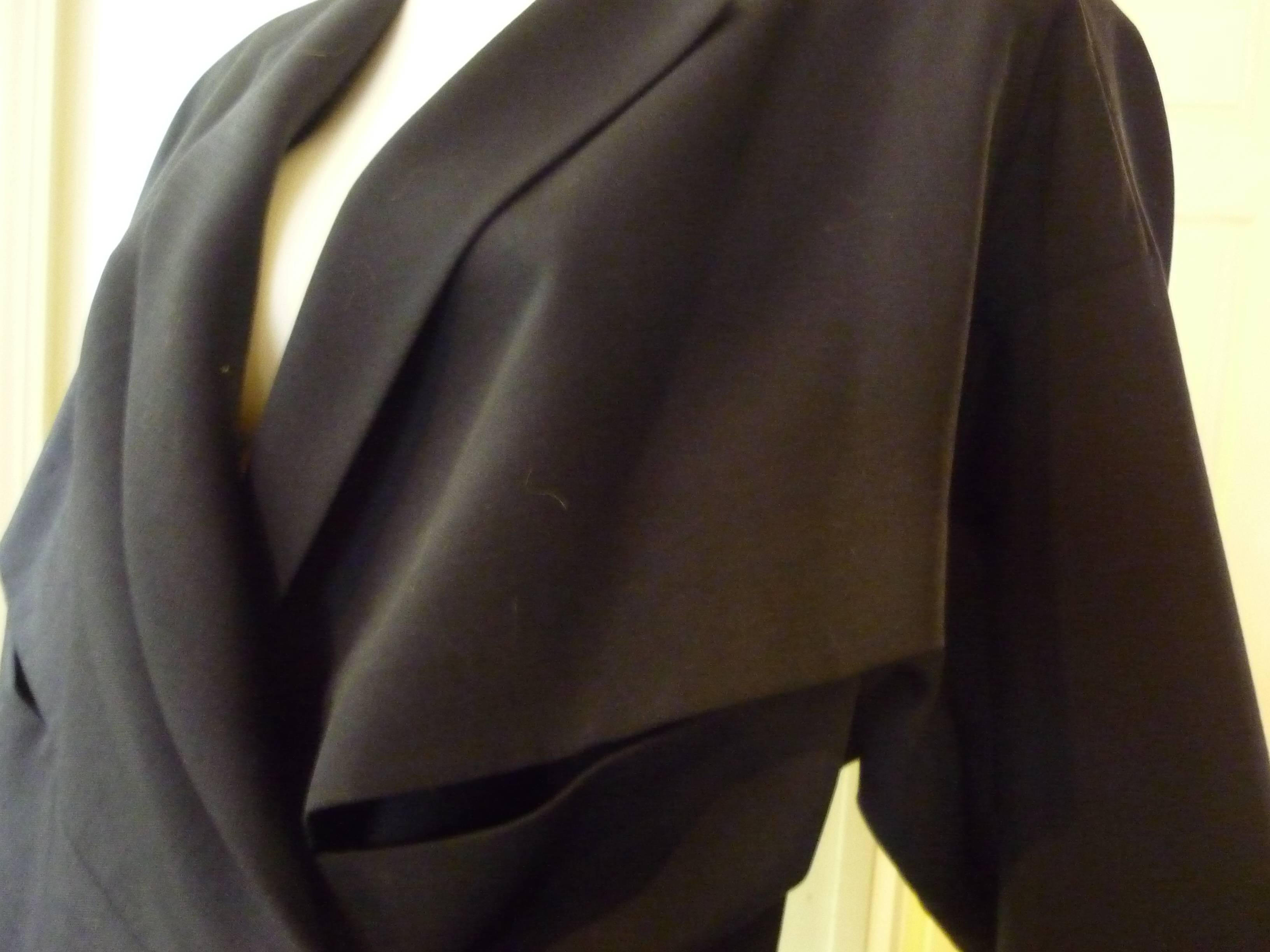 Black Issey Miyake Navy Blue Cropped Wool Jacket, 1980s