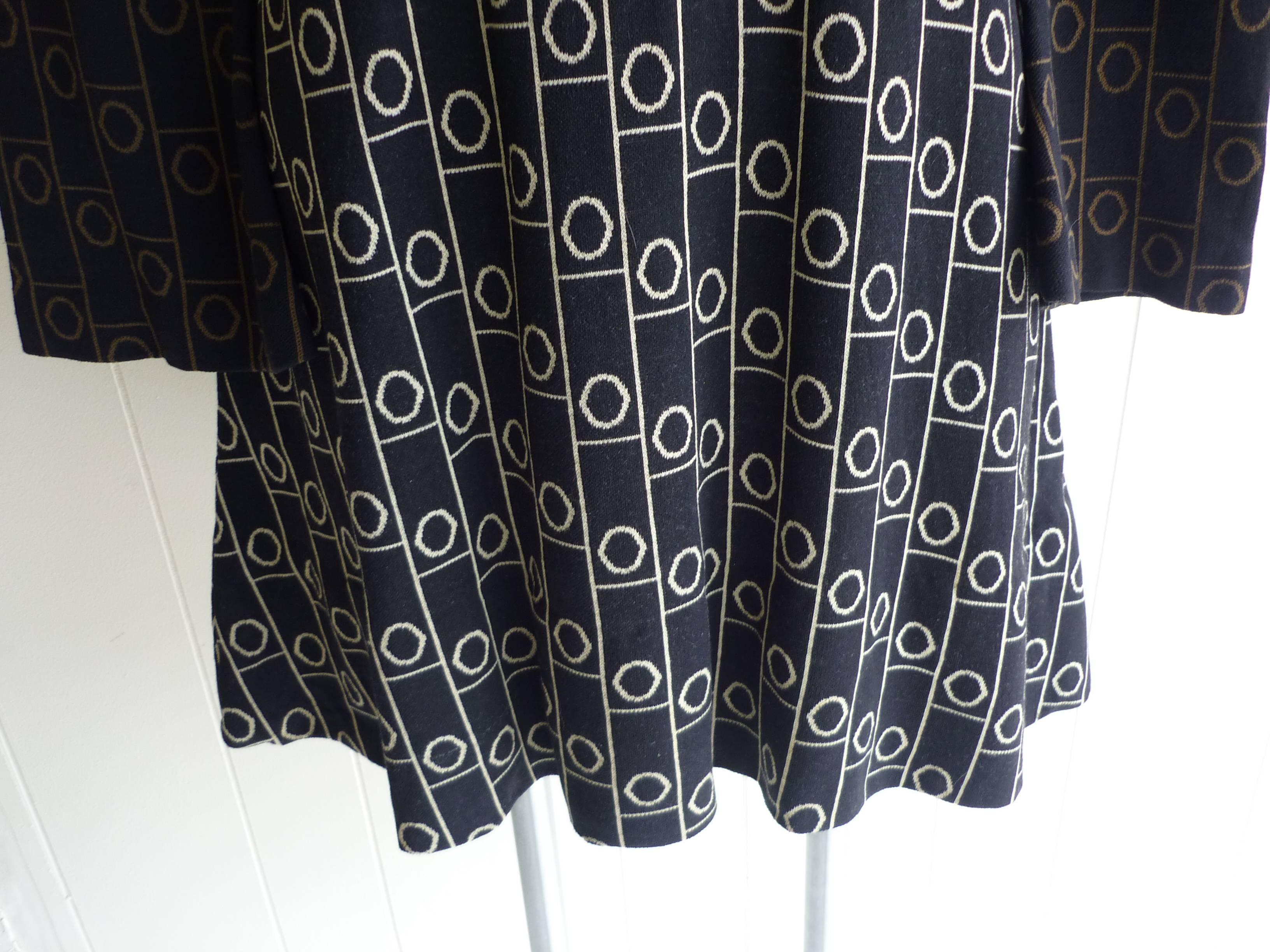 Black 1960s Rudi Gernreich Op Art Wool Dress