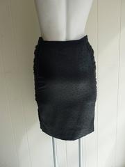 Ungaro Ostrich Print Black Ruched Sides Skirt, 1990s