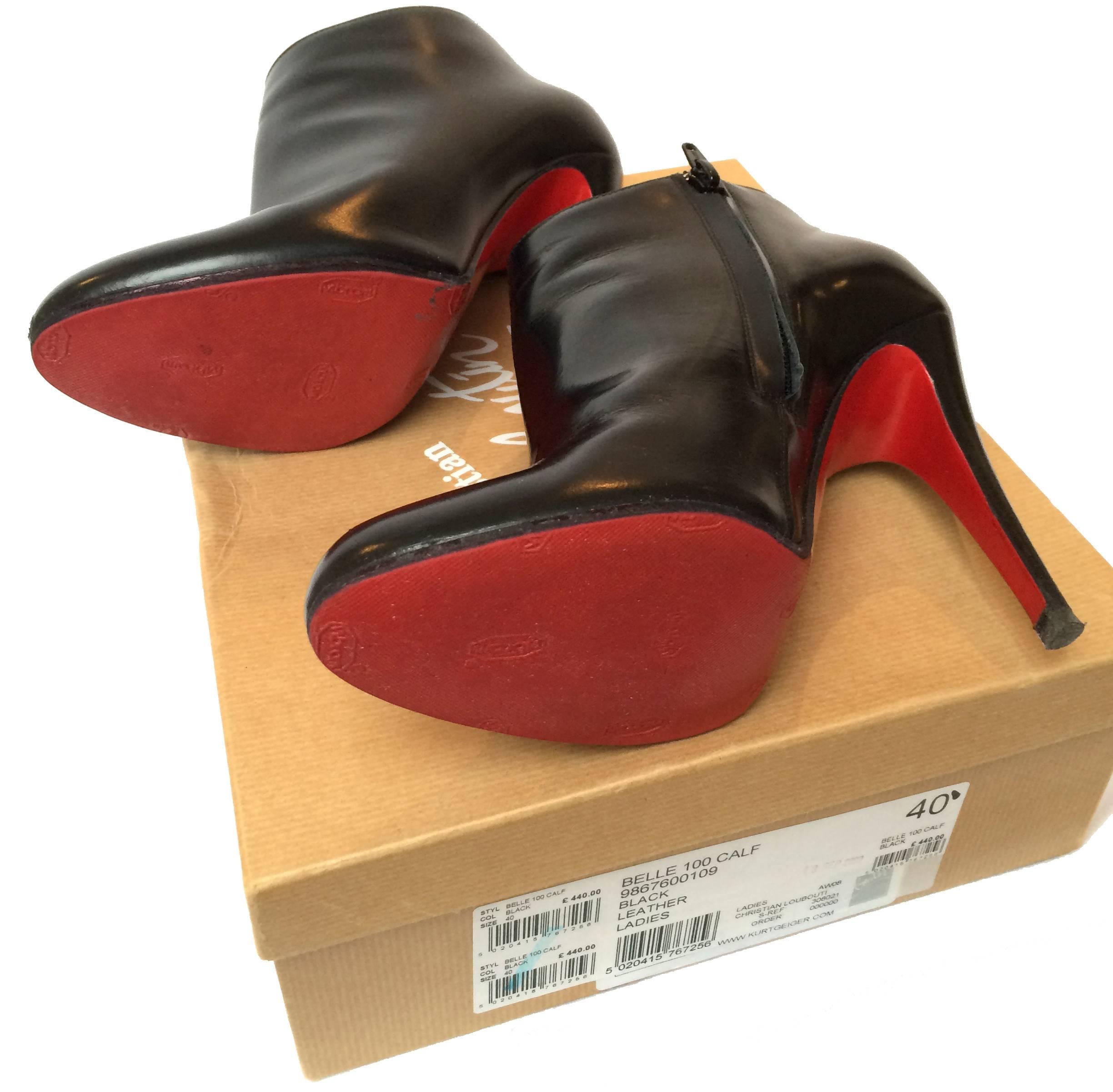 Cut from the finest calf leather these ankle boots have a round toe and the Louboutin signature stiletto heel.

The leather covered heels are approximately 4