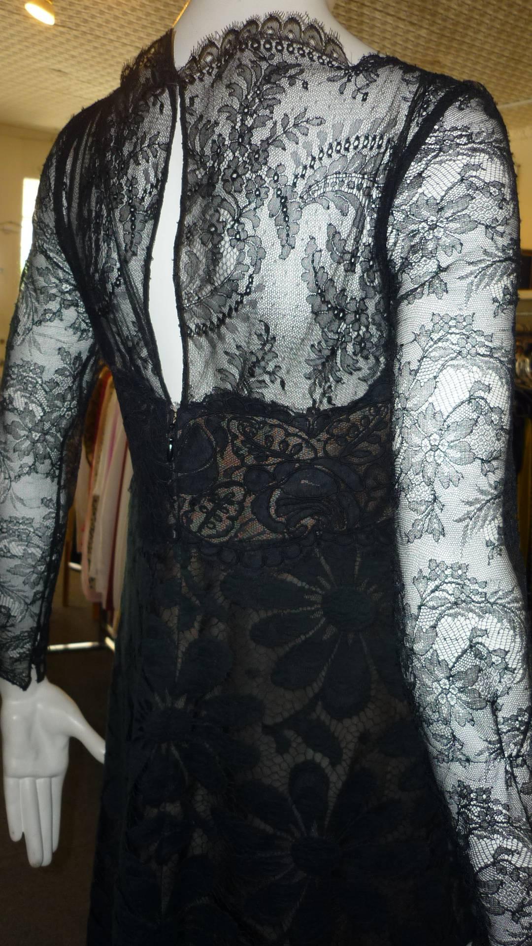 1970s Bill Blass Lace Dress in Black (S) 2