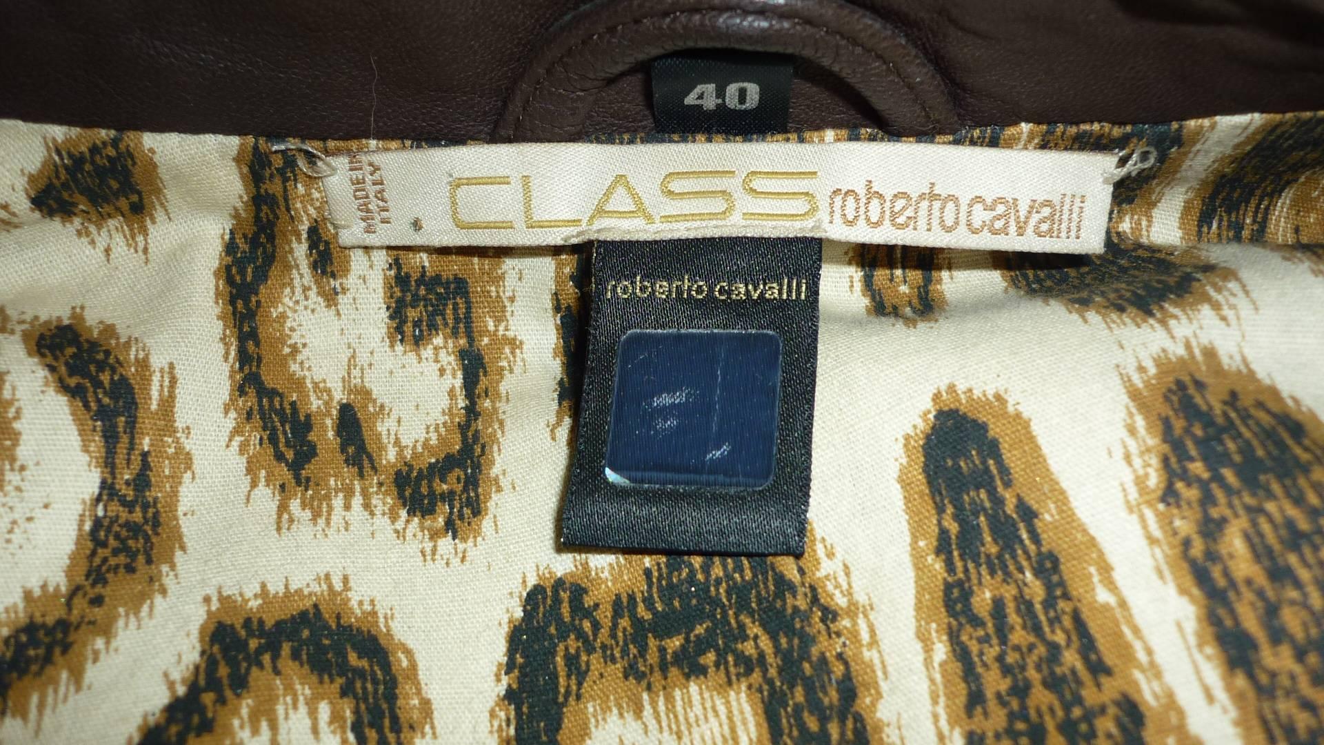 Roberto Cavalli Class Chocolate Brown Leather Jacket  2