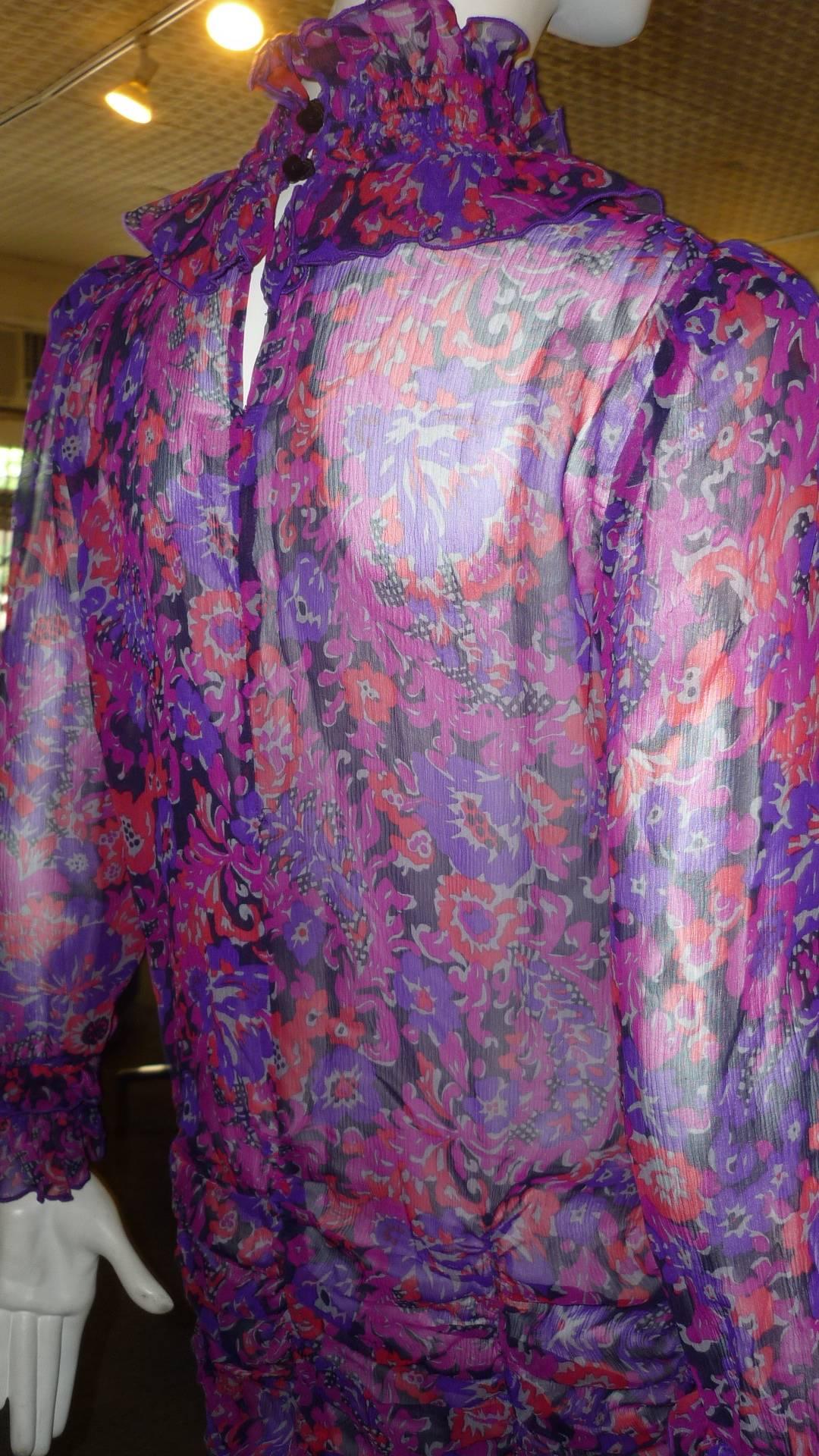 Women's 1990s Anna Sui Silk Sheer Floral Dress