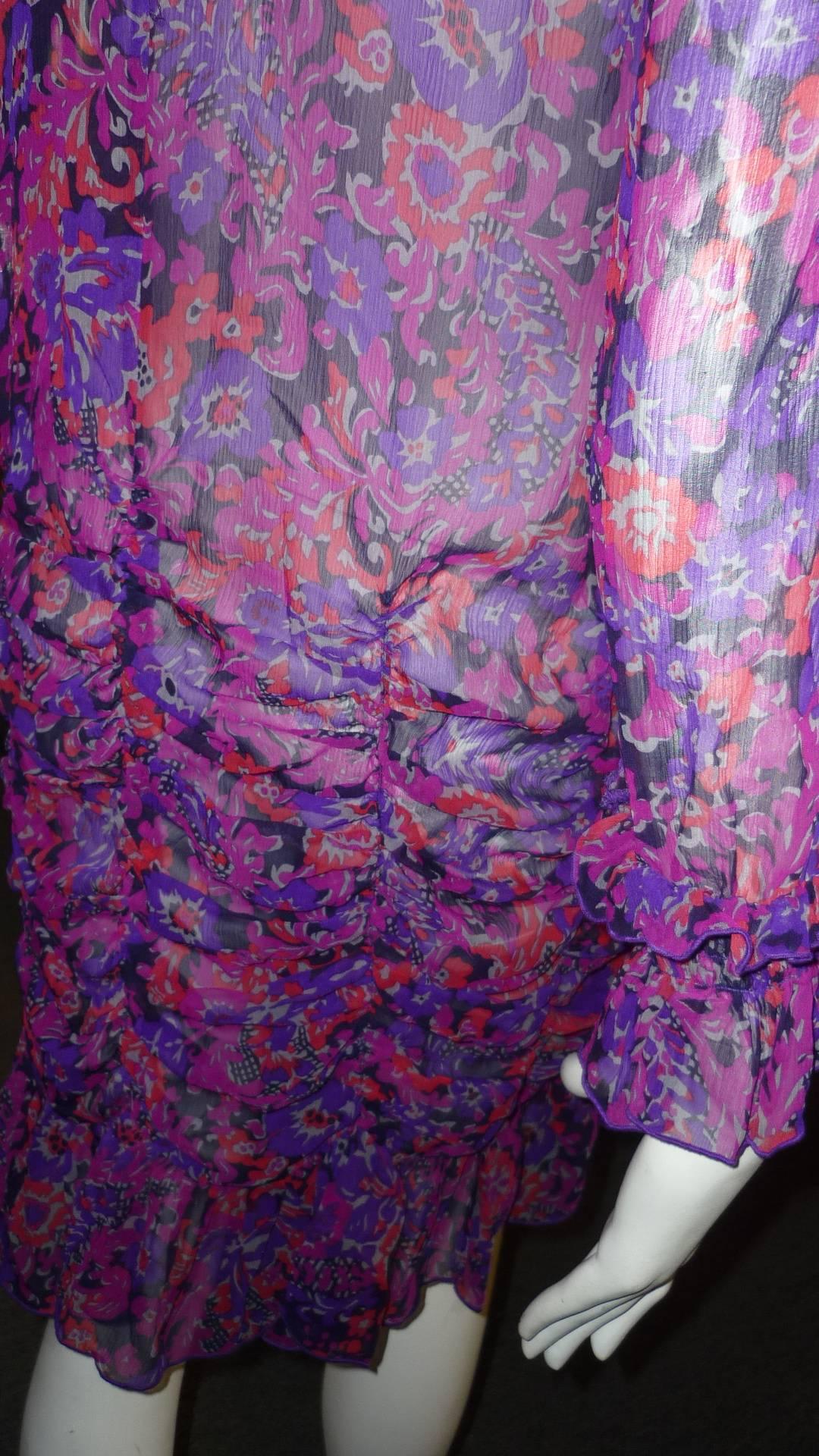 1990s Anna Sui Silk Sheer Floral Dress 1