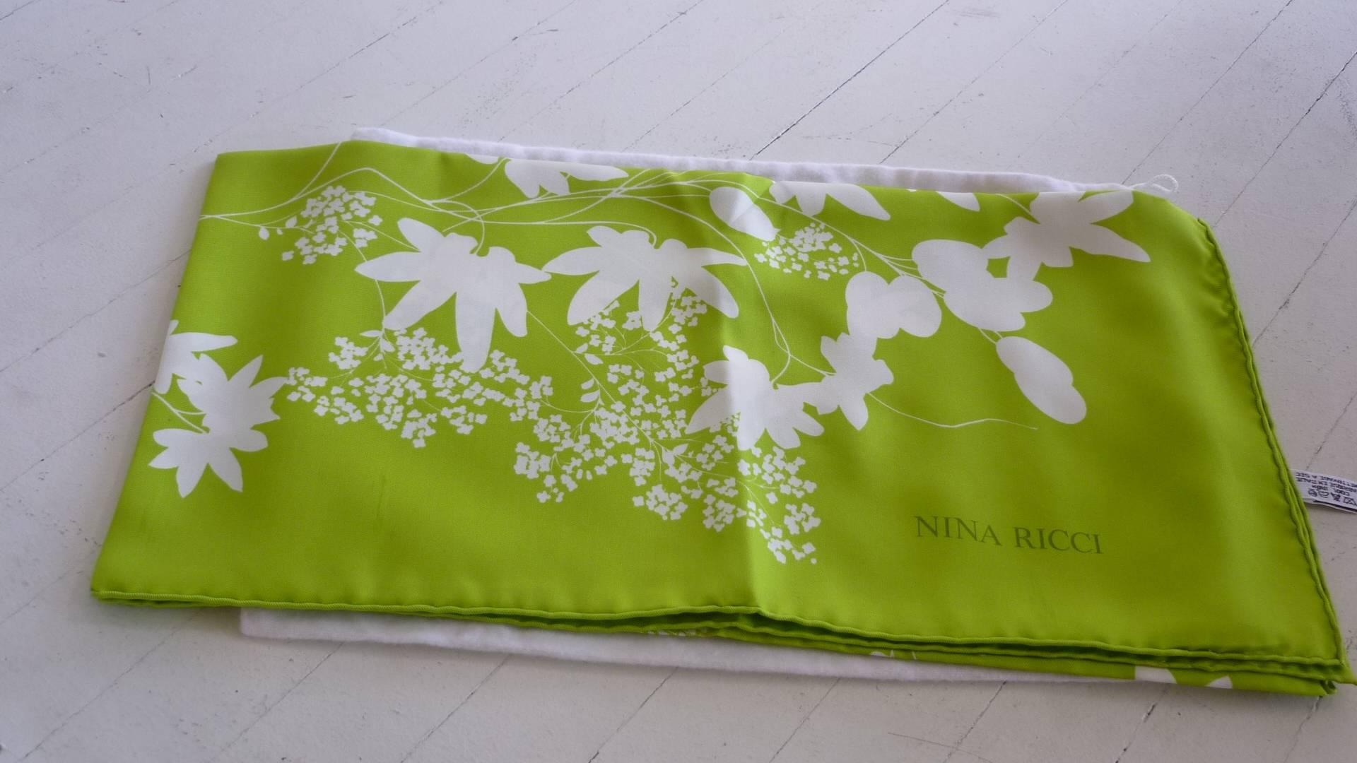 Lovely floral green and white twill silk scarf. Nice plump handrolled hems.