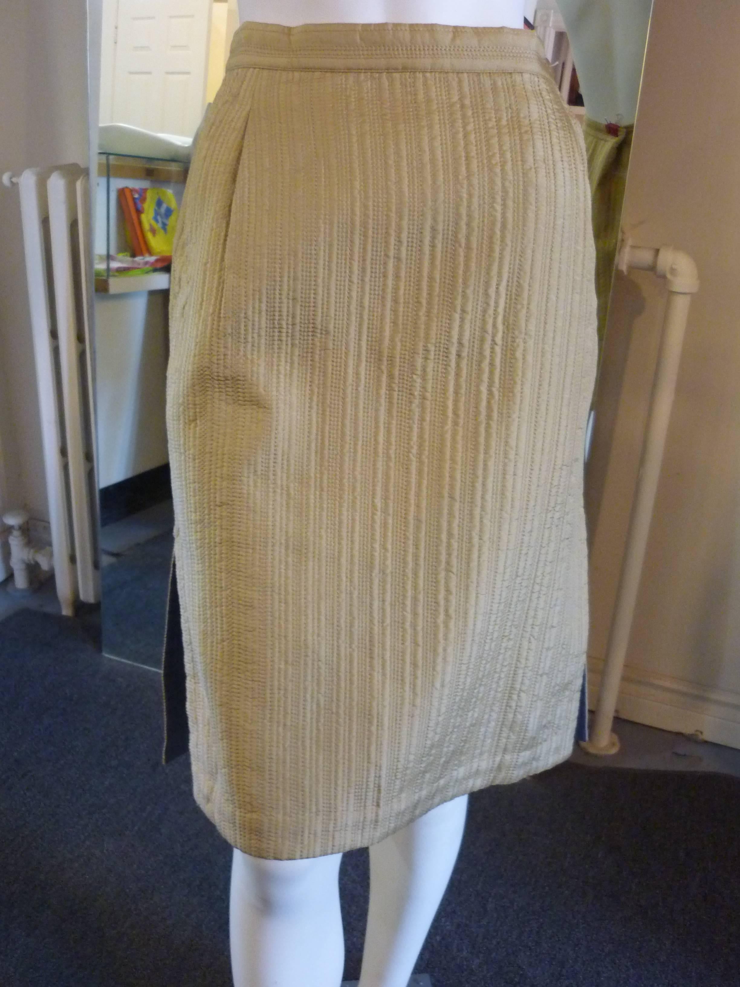 Women's Issey Miyake Stitch Quilted Silk Skirt, 1990s 