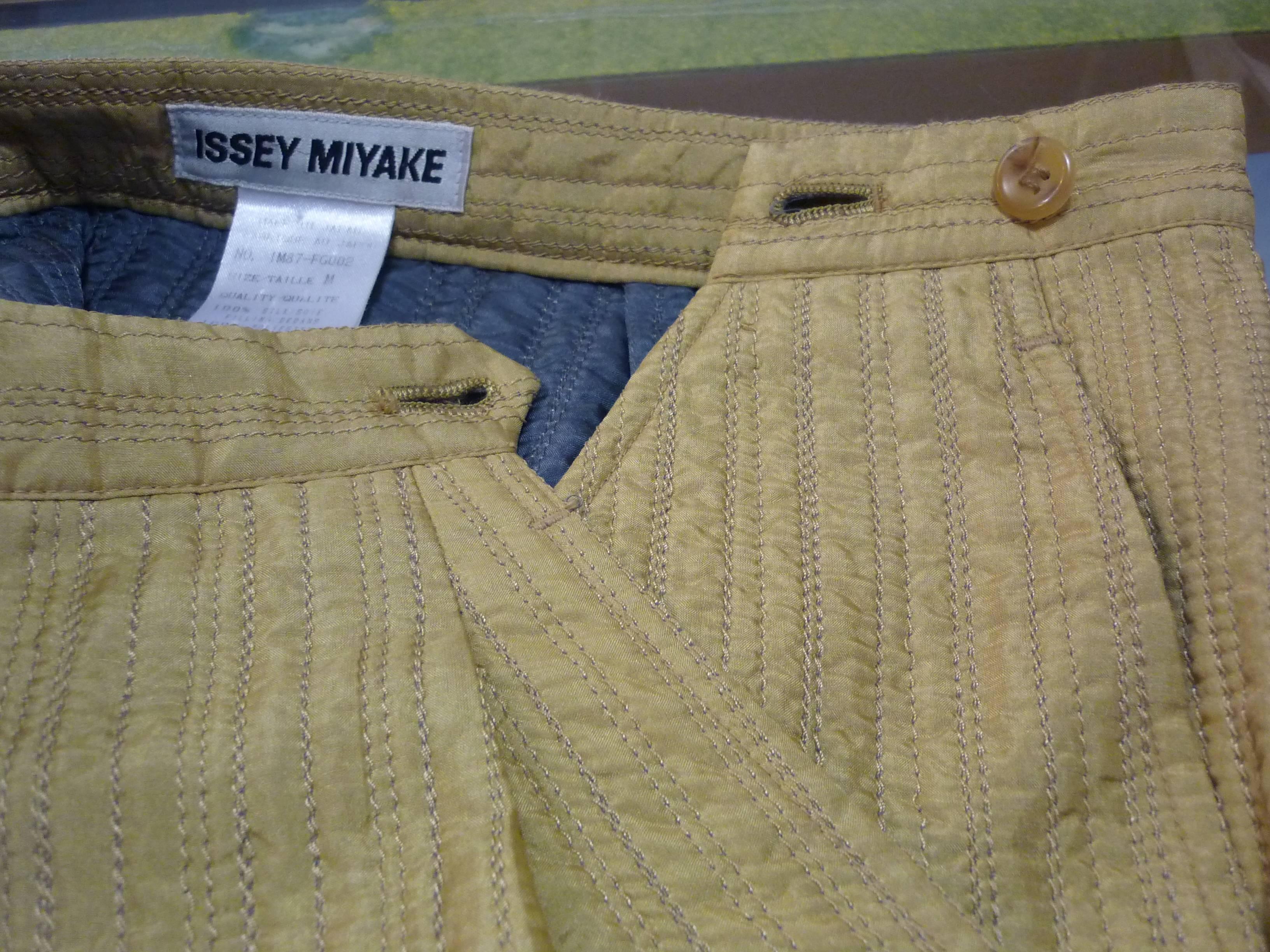 Gray Issey Miyake Stitch Quilted Silk Skirt, 1990s 