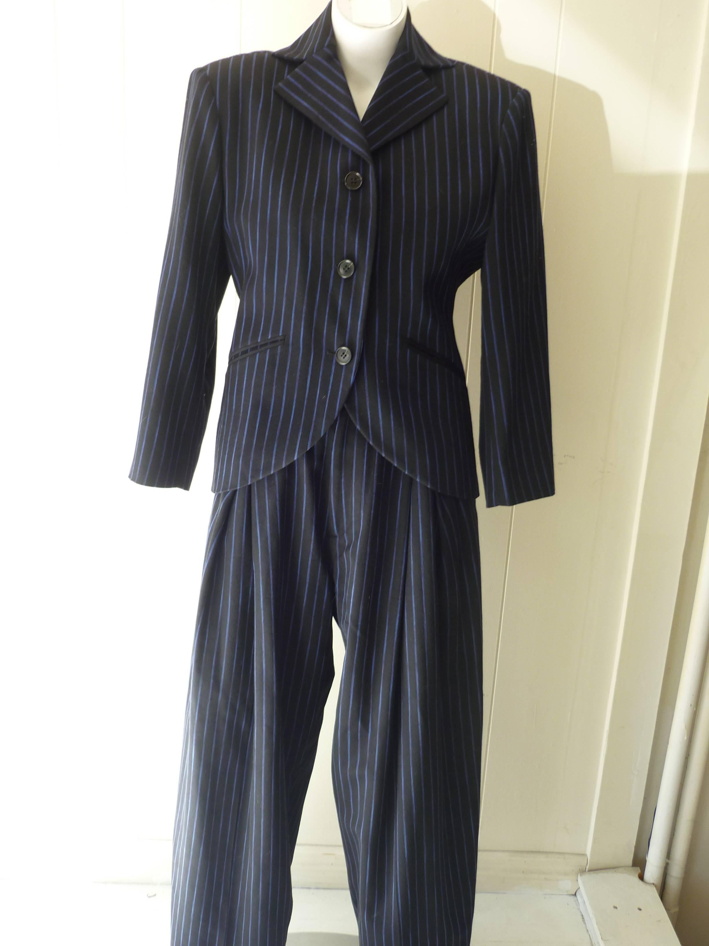 Women's 1980s Issey Miyake Wool Pinstripe Suit 