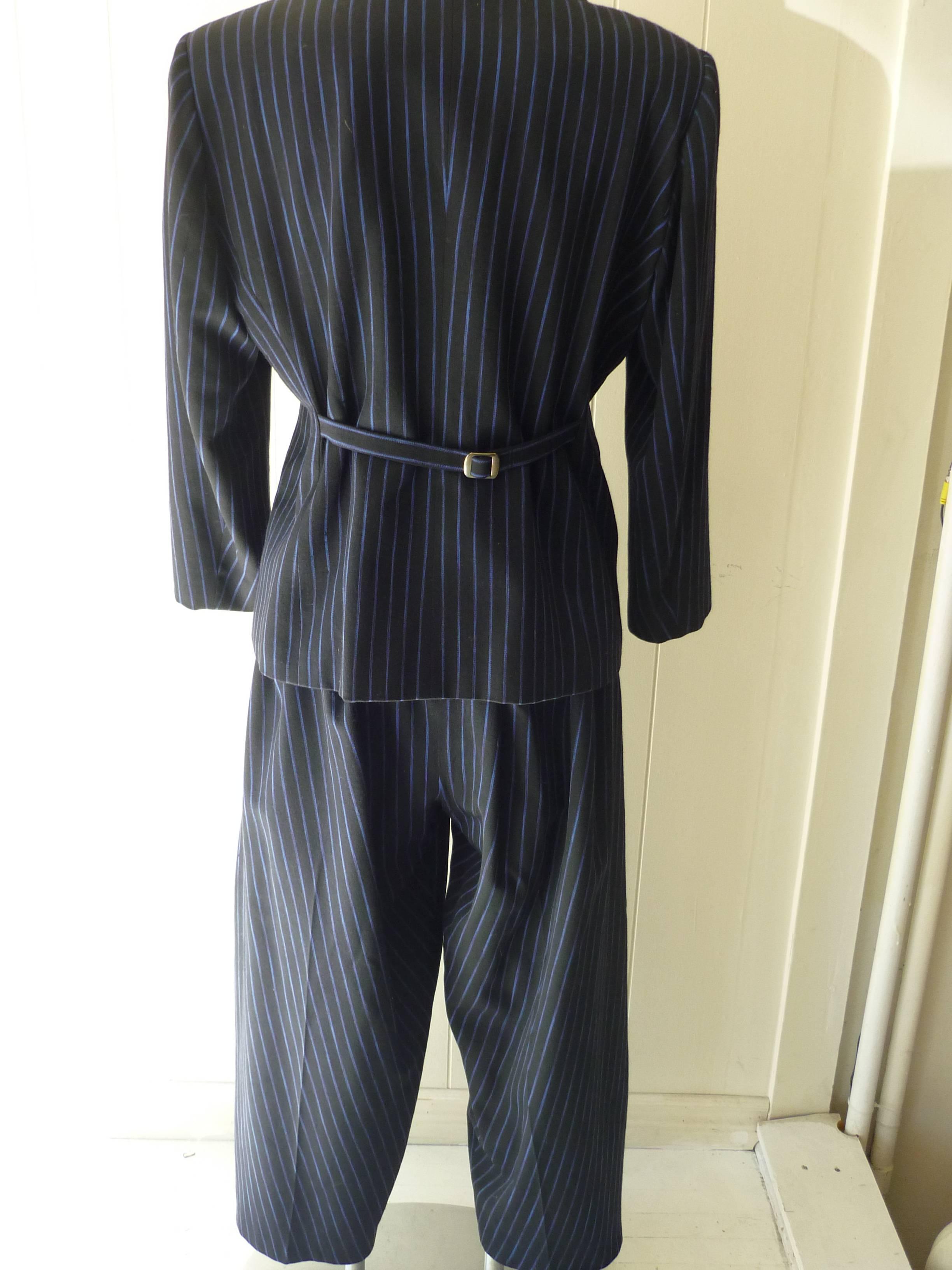 Black 1980s Issey Miyake Wool Pinstripe Suit 