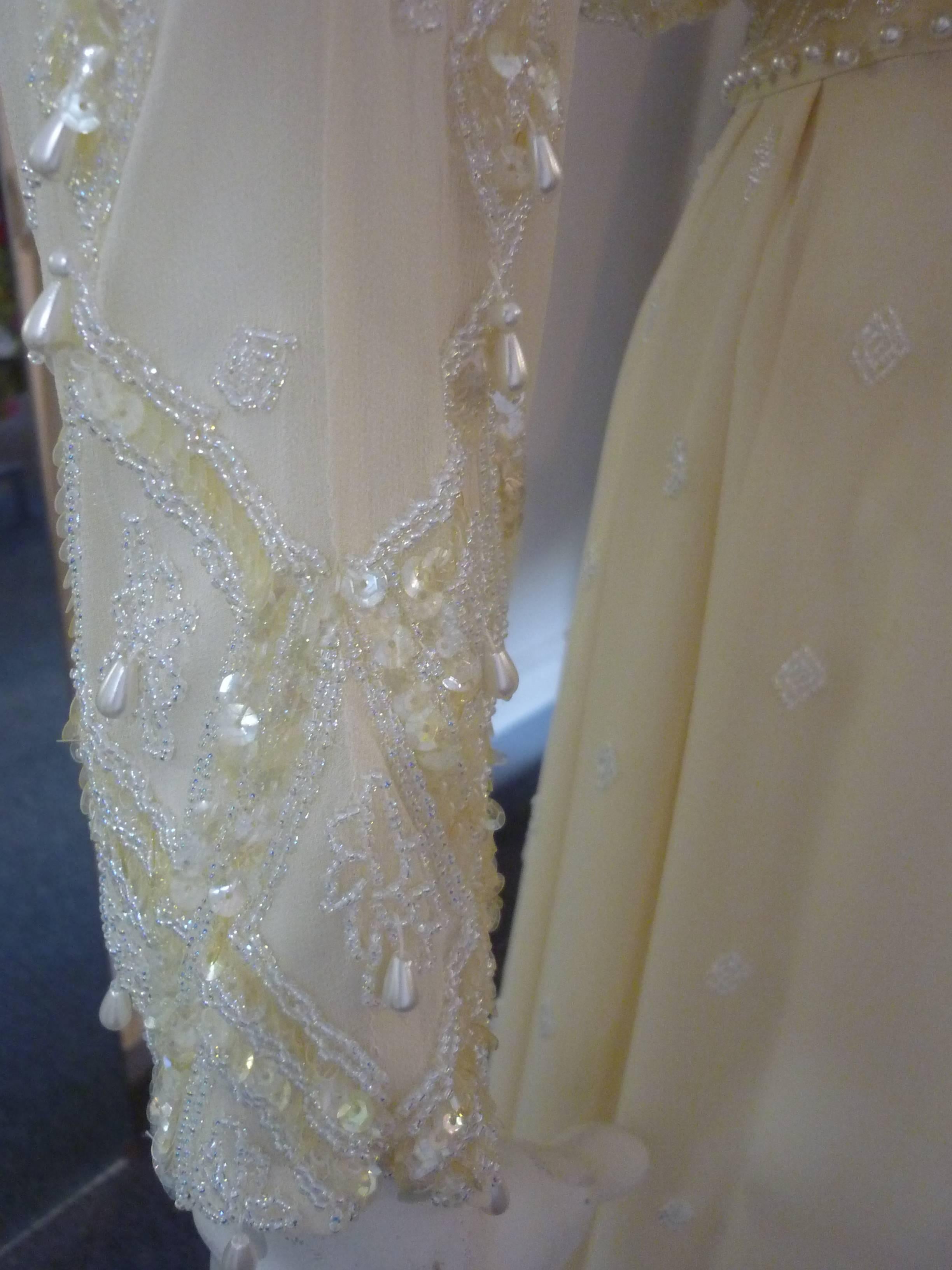 Women's Beautiful Tailored Edwardian Style Beaded Silk Chiffon Dress