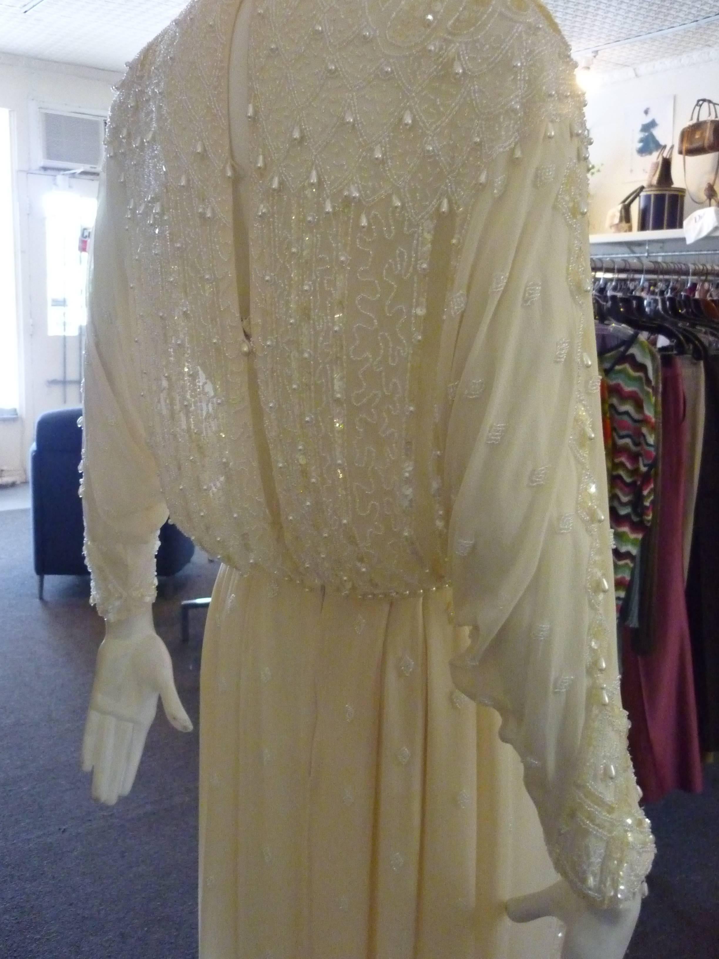 Beautiful Tailored Edwardian Style Beaded Silk Chiffon Dress 4