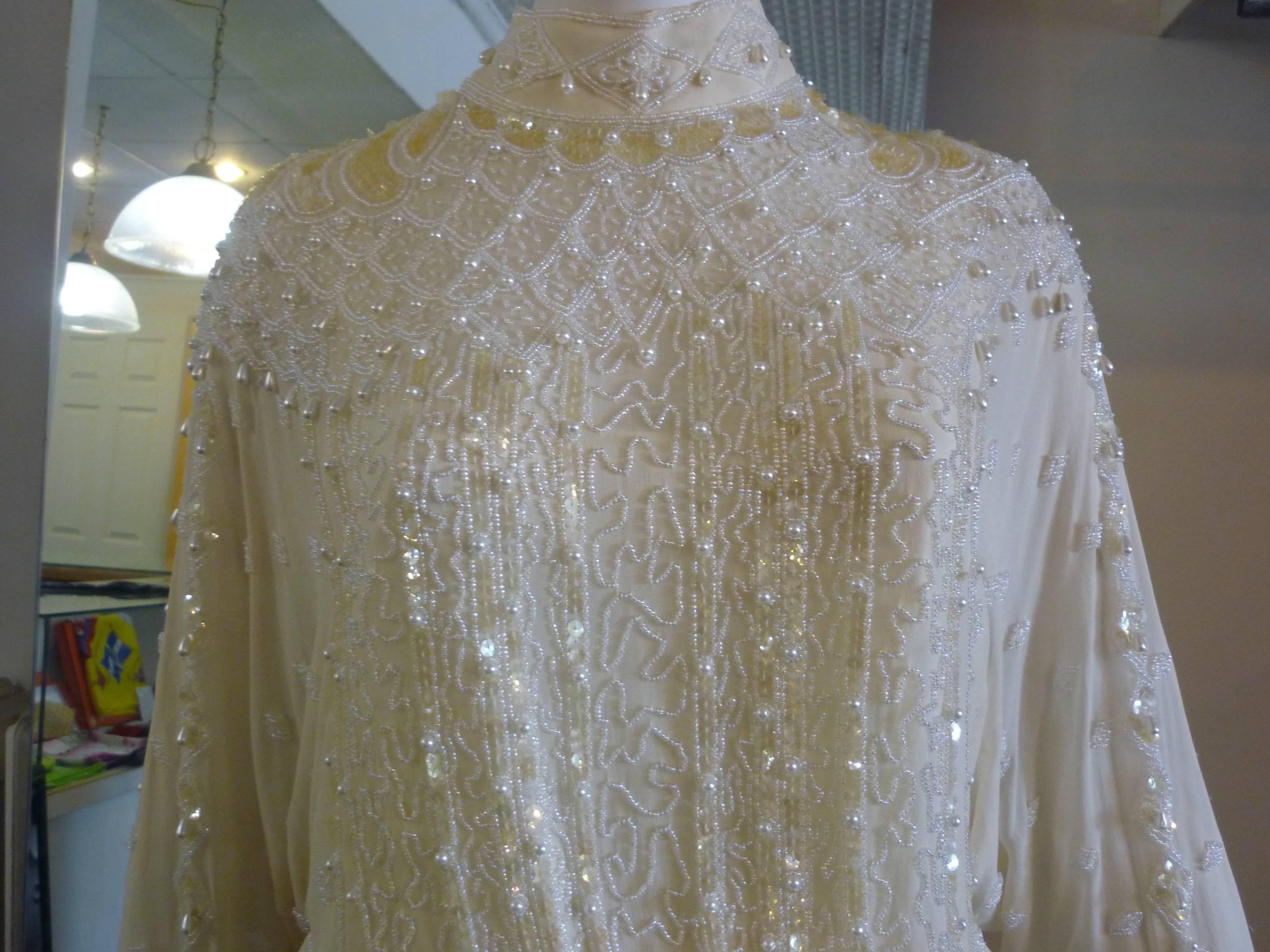 Beautiful Tailored Edwardian Style Beaded Silk Chiffon Dress 1